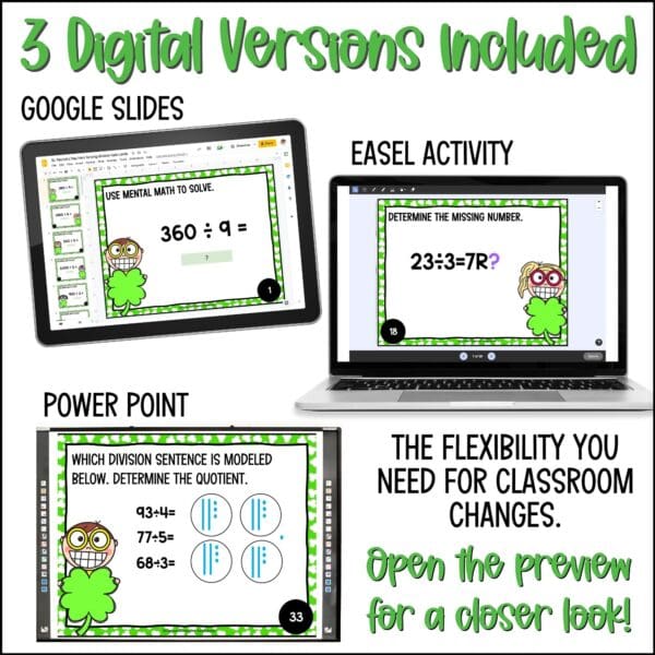 St. Patrick's Day introducing to long division task cards