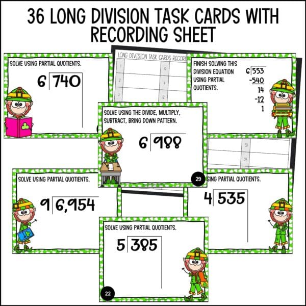 St. Patrick's Day long division task cards