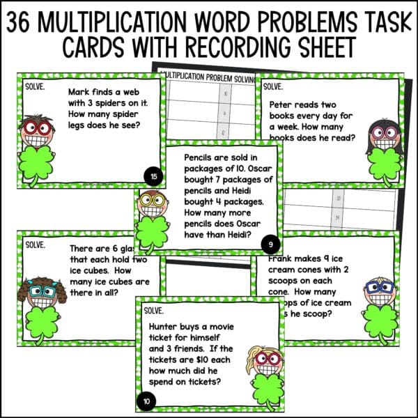 St. Patrick's Day multiplication problem solving task cards