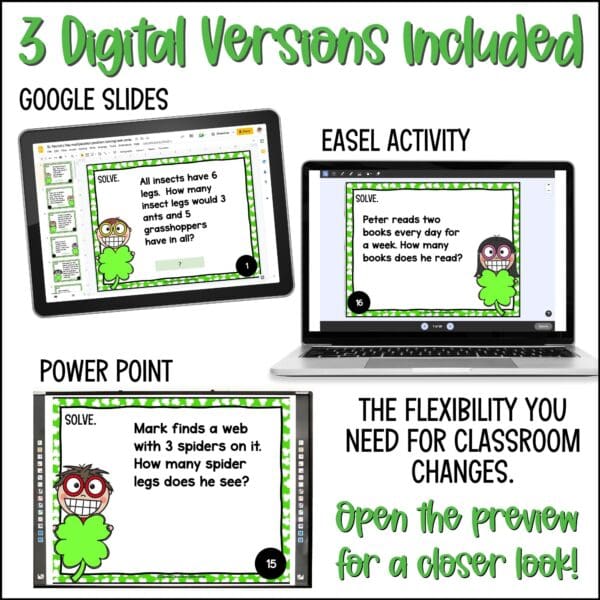 St. Patrick's Day multiplication problem solving task cards