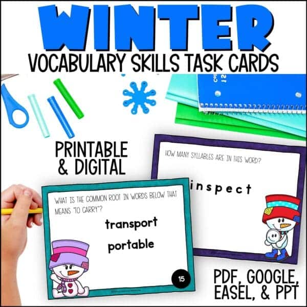 Winter Vocabulary Skills task cards