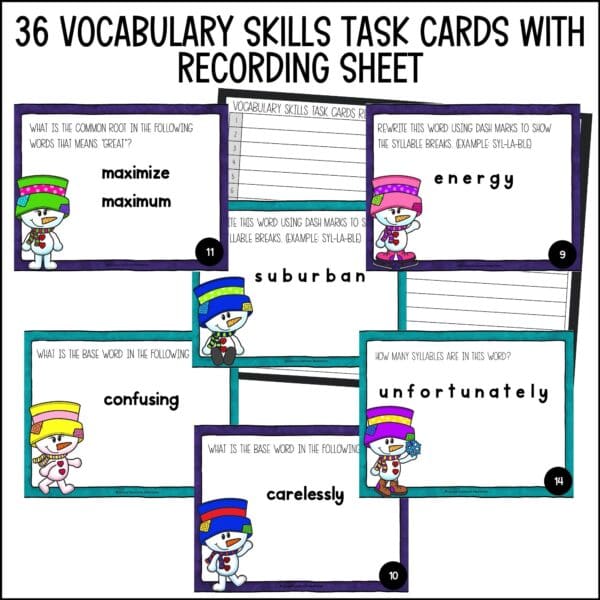 Winter Vocabulary Skills task cards