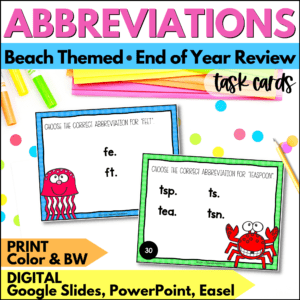 end of year abbreviations task cards summer activities