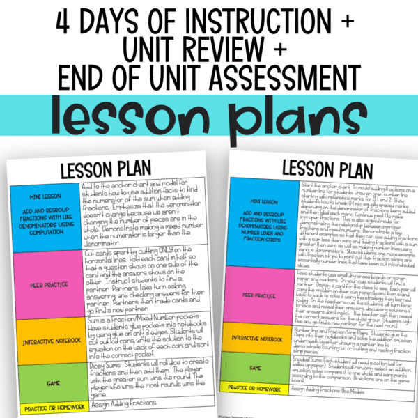 adding and subtracting fractions lessons for 4th grade math