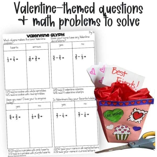 adding and subtracting fractions valentine math glyph