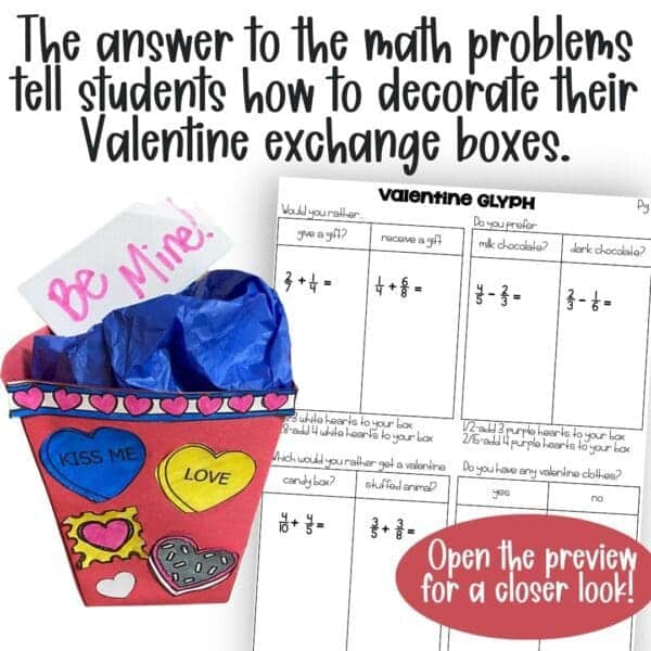 adding and subtracting fractions valentine math glyph