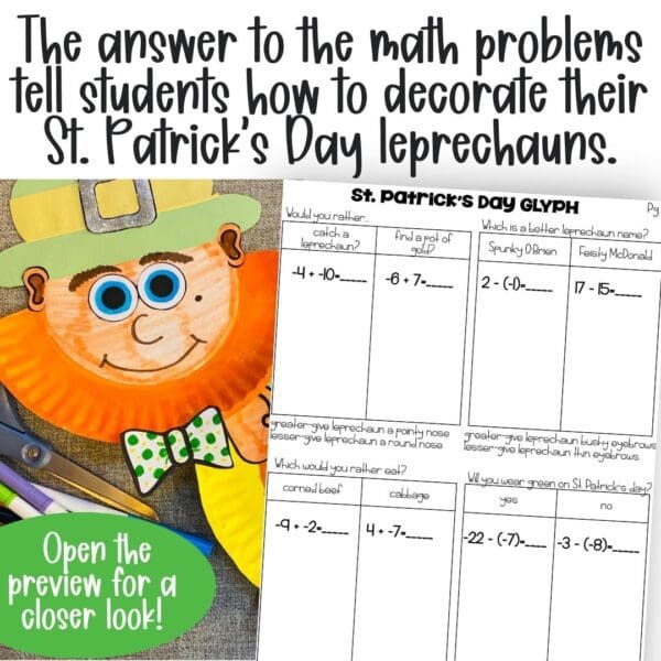 adding and subtracting integers st patricks day leprechaun math craft