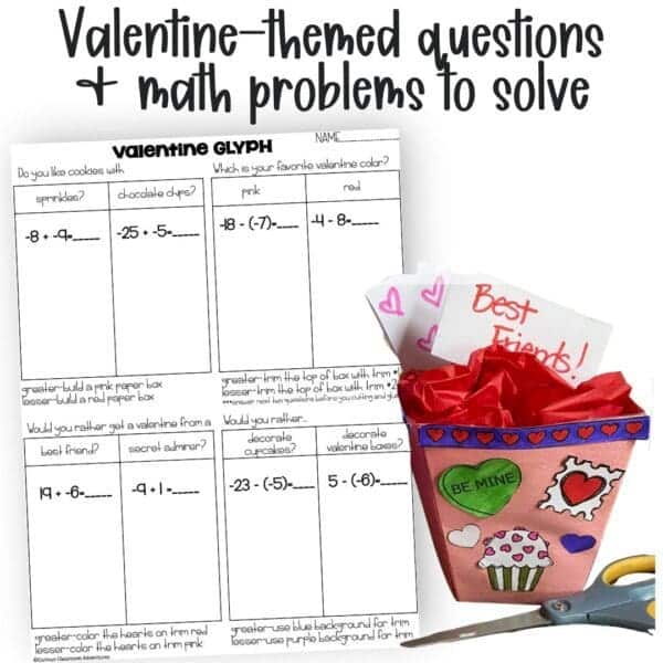 adding and subtracting integers valentine math glyph