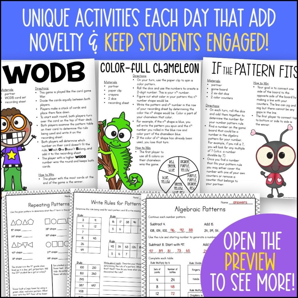 Algebraic Patterns Unit - 4th Grade Math - Curious Classroom Adventures