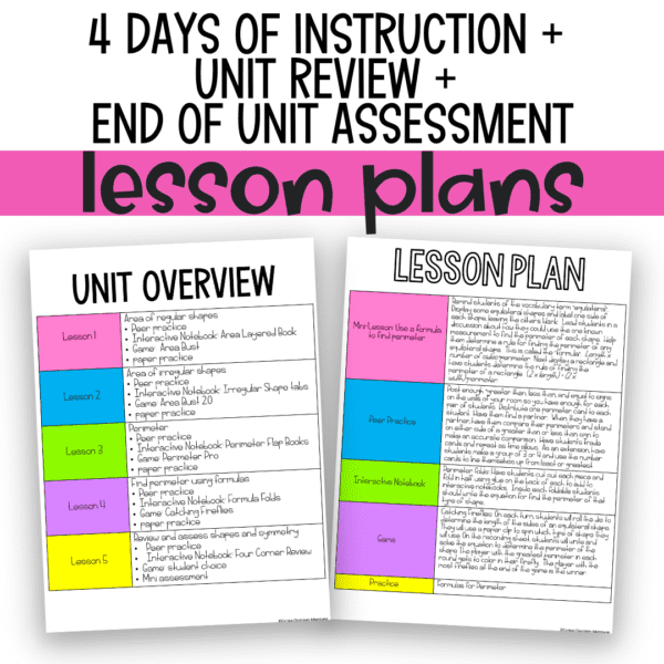 area and perimeter unit for 4th grade math lessons
