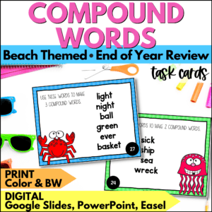 end of year compound words task cards summer activities