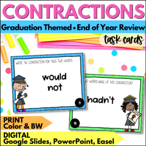 end of year contractions task cards summer activities