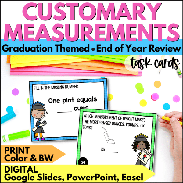 end of year customary measurements task cards summer activities