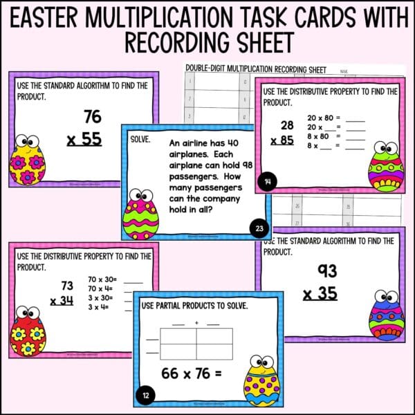 easter 2-digit by 2-digit multiplication task cards for spring