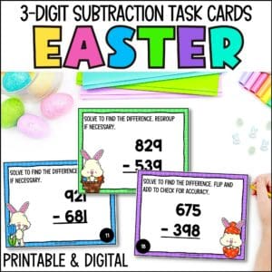 easter 3-digit subtraction task cards for spring