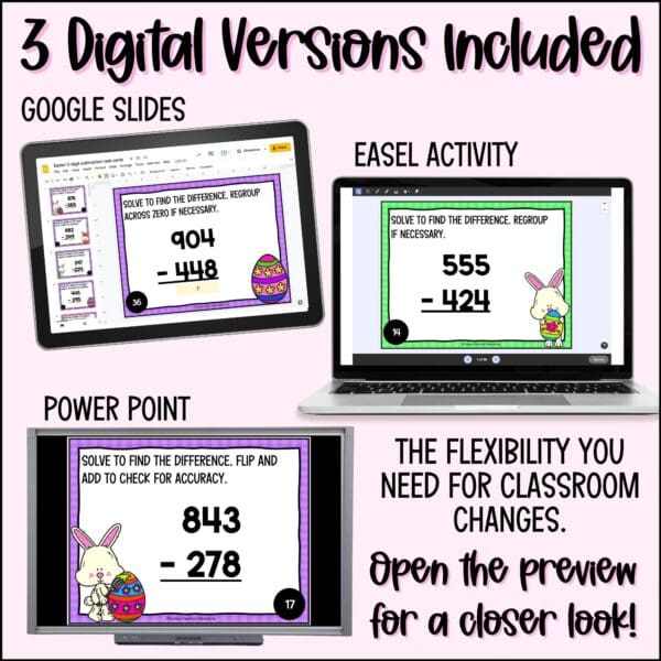 easter 3-digit subtraction task cards for spring