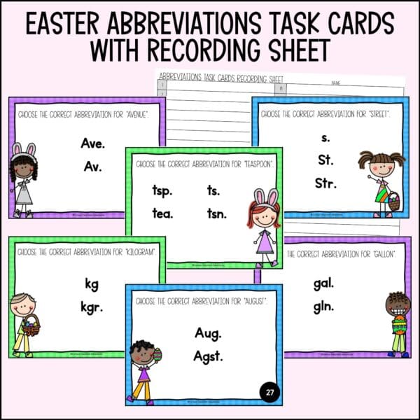 easter abbreviations task cards for spring