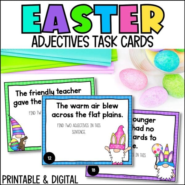 easter adjectives task cards for spring
