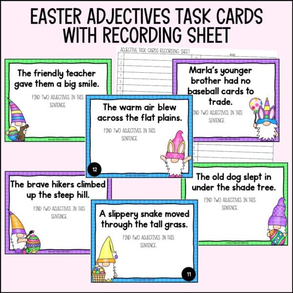 easter adjectives task cards for spring
