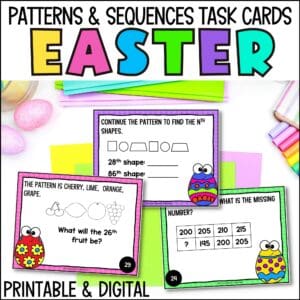 easter algebraic patterns task cards for spring
