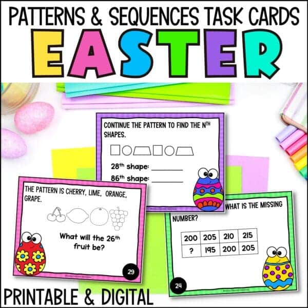 easter algebraic patterns task cards for spring