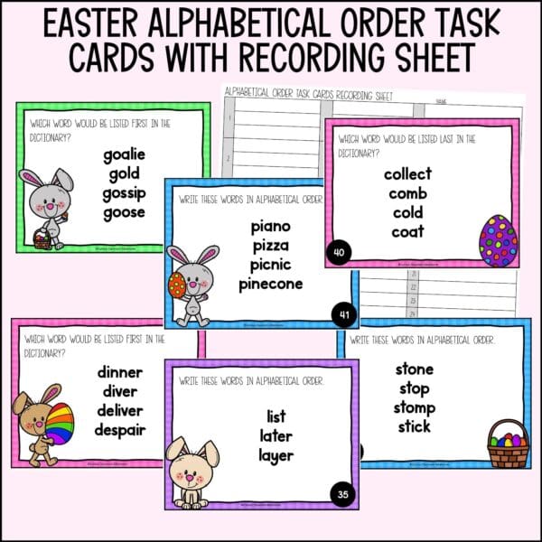 easter alphabetical order task cards for spring