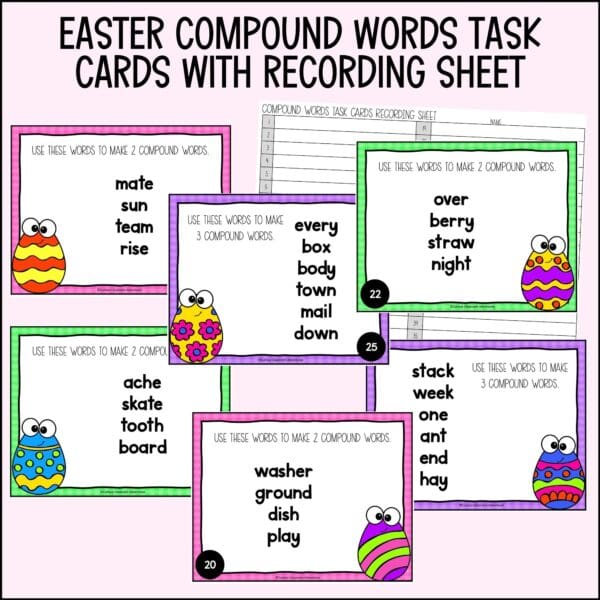 easter compound words task cards for spring