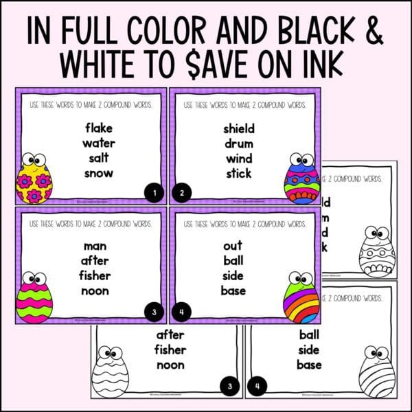 easter compound words task cards for spring