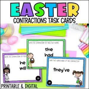 easter contractions task cards for spring