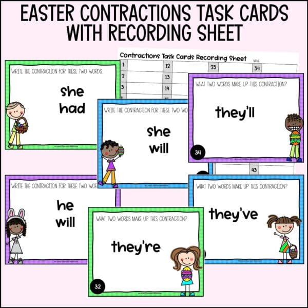 easter contractions task cards for spring