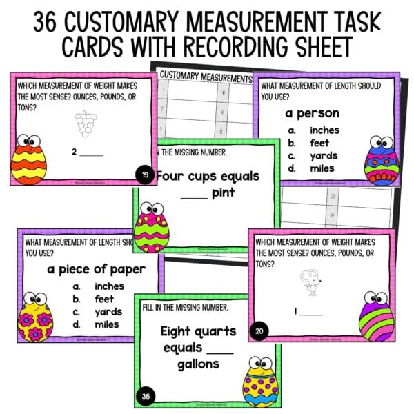 easter customary measurements task cards for spring