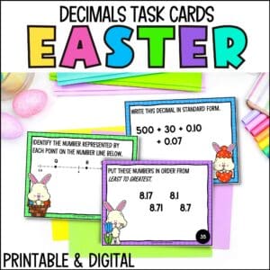 easter decimals task cards for spring