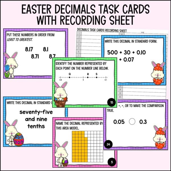 easter decimals task cards for spring