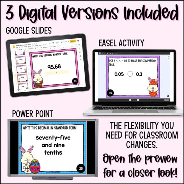 easter decimals task cards for spring