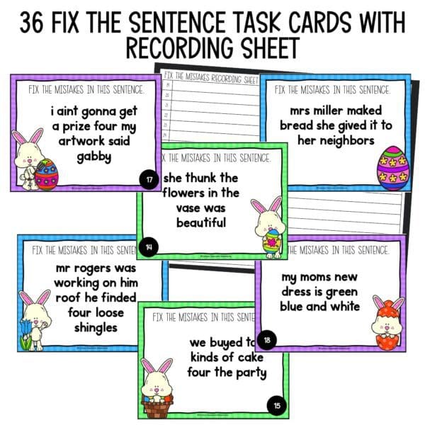 easter fix the sentence task cards for spring editing and revising