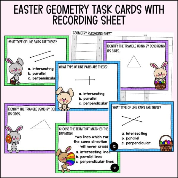 easter geometry task cards for spring