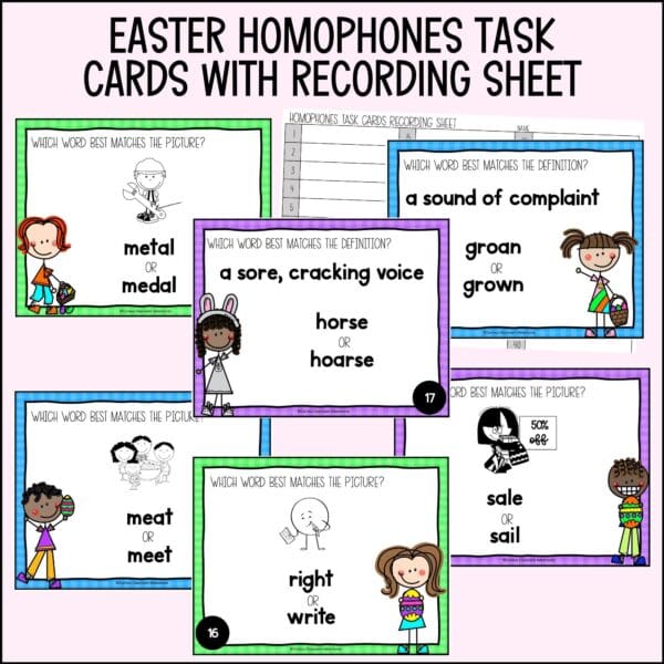 easter homophones task cards for spring