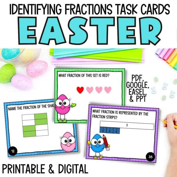 easter identifying fractions task cards for spring