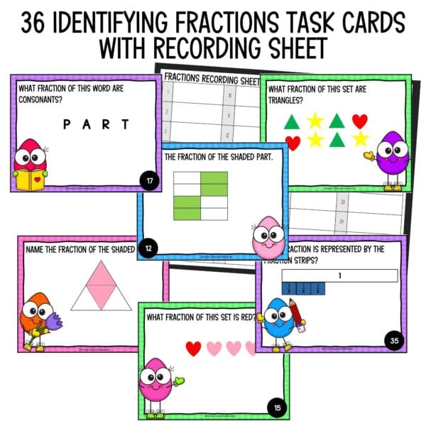 easter identifying fractions task cards for spring