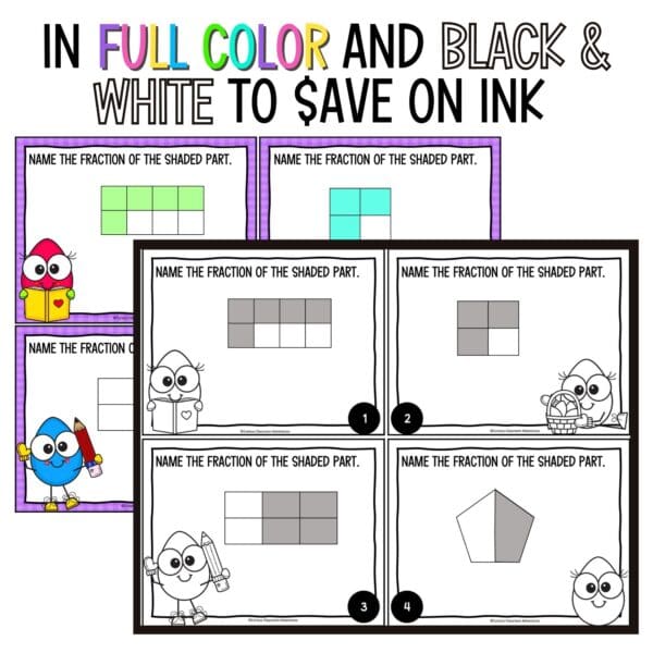 easter identifying fractions task cards for spring