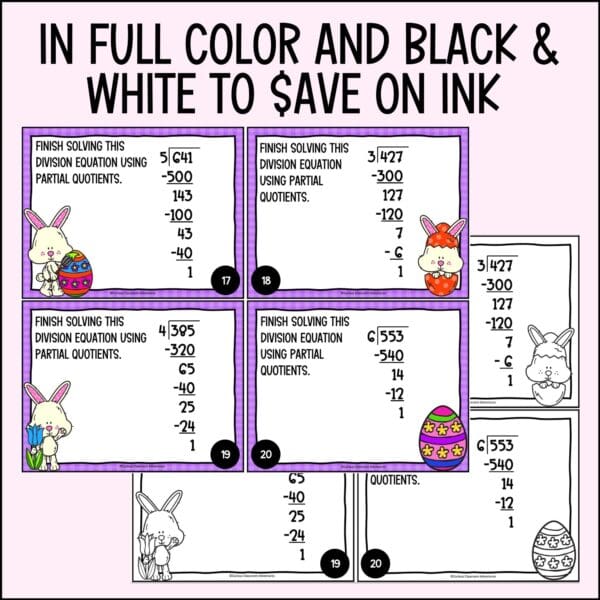 easter long division task cards for spring