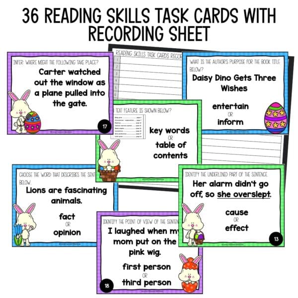 easter mixed reading skills task cards for spring