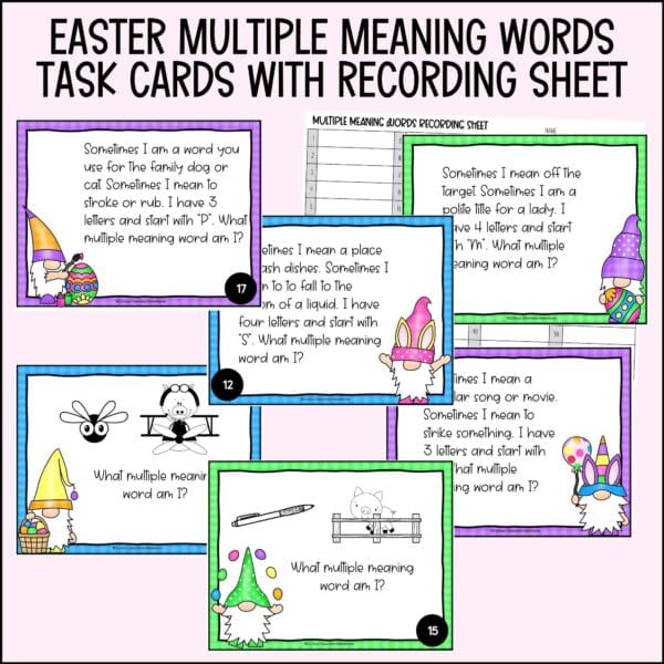 easter multiple meaning words task cards for spring