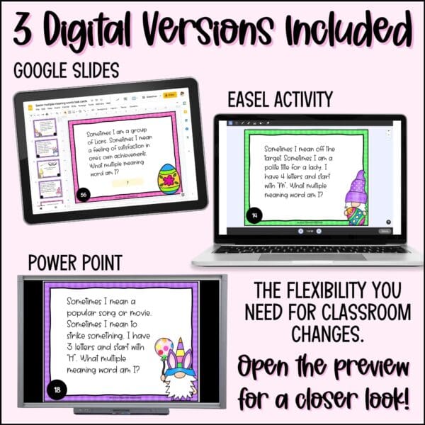 easter multiple meaning words task cards for spring