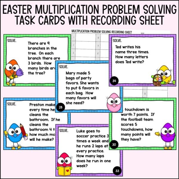 easter multiplication problem solving task cards for spring