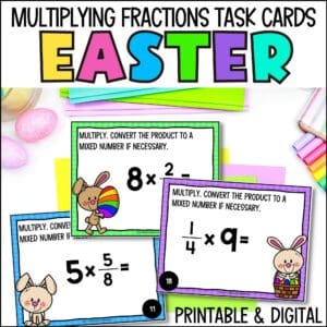 easter multiplying fractions and mixed numbers task cards for spring