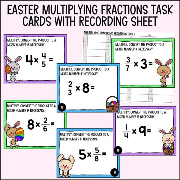 easter multiplying fractions and mixed numbers task cards for spring