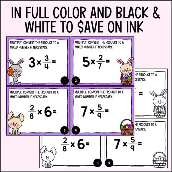 easter multiplying fractions and mixed numbers task cards for spring