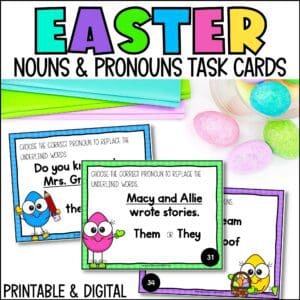 easter nouns and pronouns task cards for spring