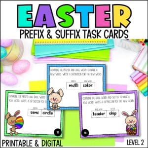 easter prefix and suffix task cards for spring